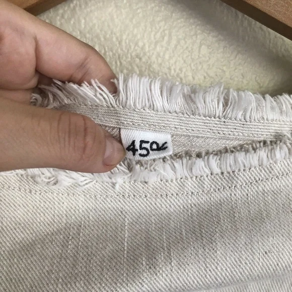 45R by 45RPM Japanese Cotton Linen Denim Frayed Hem Oversized Top in Beige